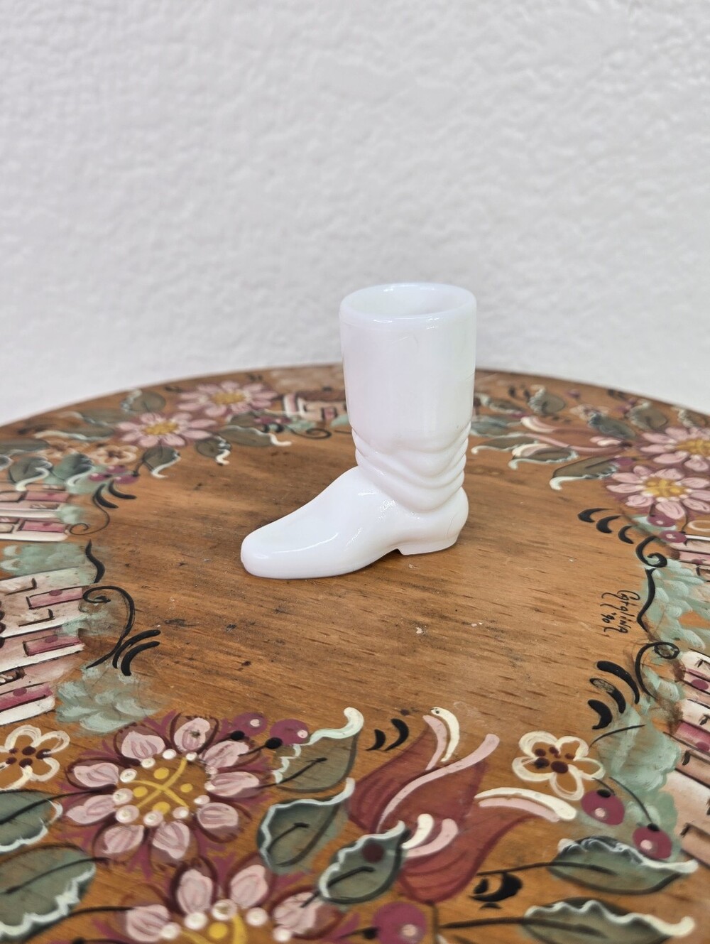 VTG White Milk Glass Mini Cowboy Boot Shot Glass‎ Toothpick Holder Western Decor